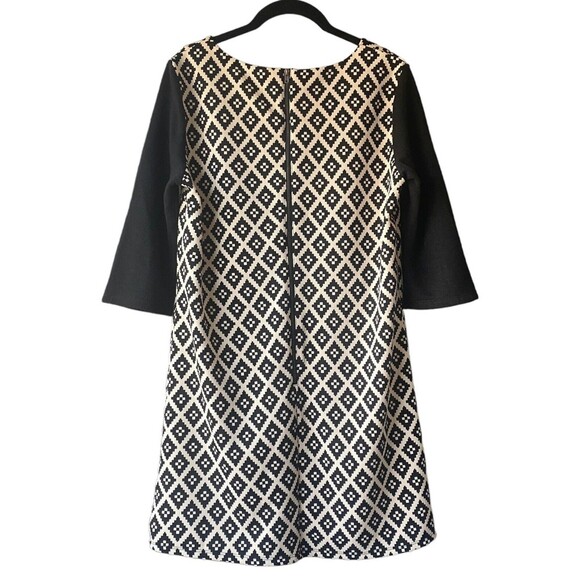 THML Dress Womens Medium Black Cream Midi Knit 3/4 Sleeve Textured Print Ladies - Picture 8 of 16